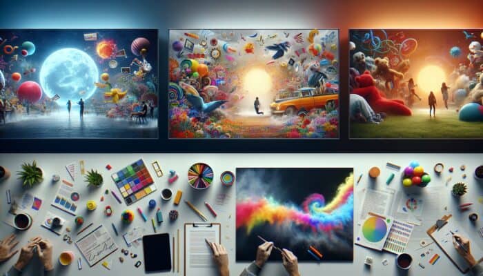 Montage of video ads: pre-roll, mid-roll, and post-roll ads showcasing various products and brands.