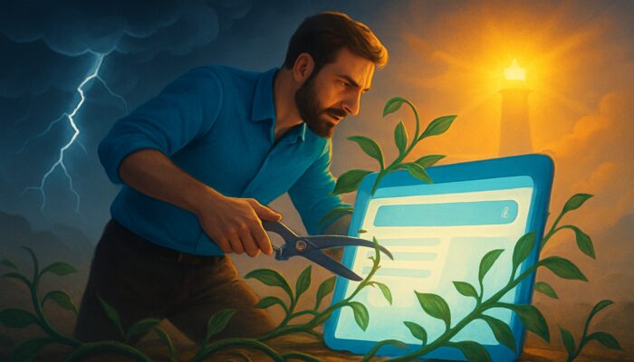 SEO expert pruning keyword vines to dodge penalties and reach success beacon